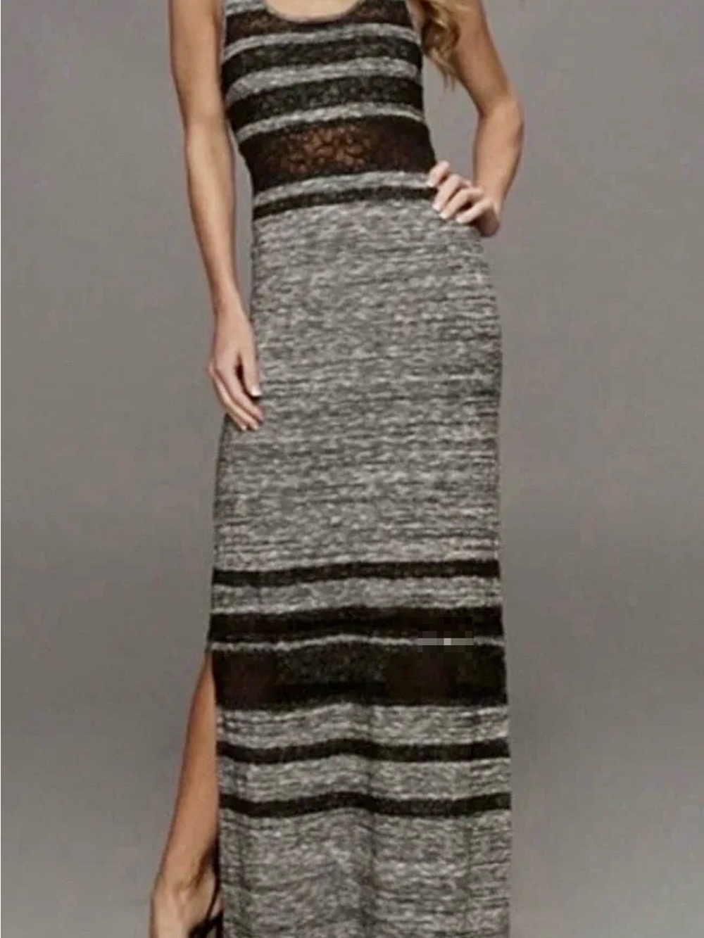 Free People Gray and Black Lace Maxi Dress Size M